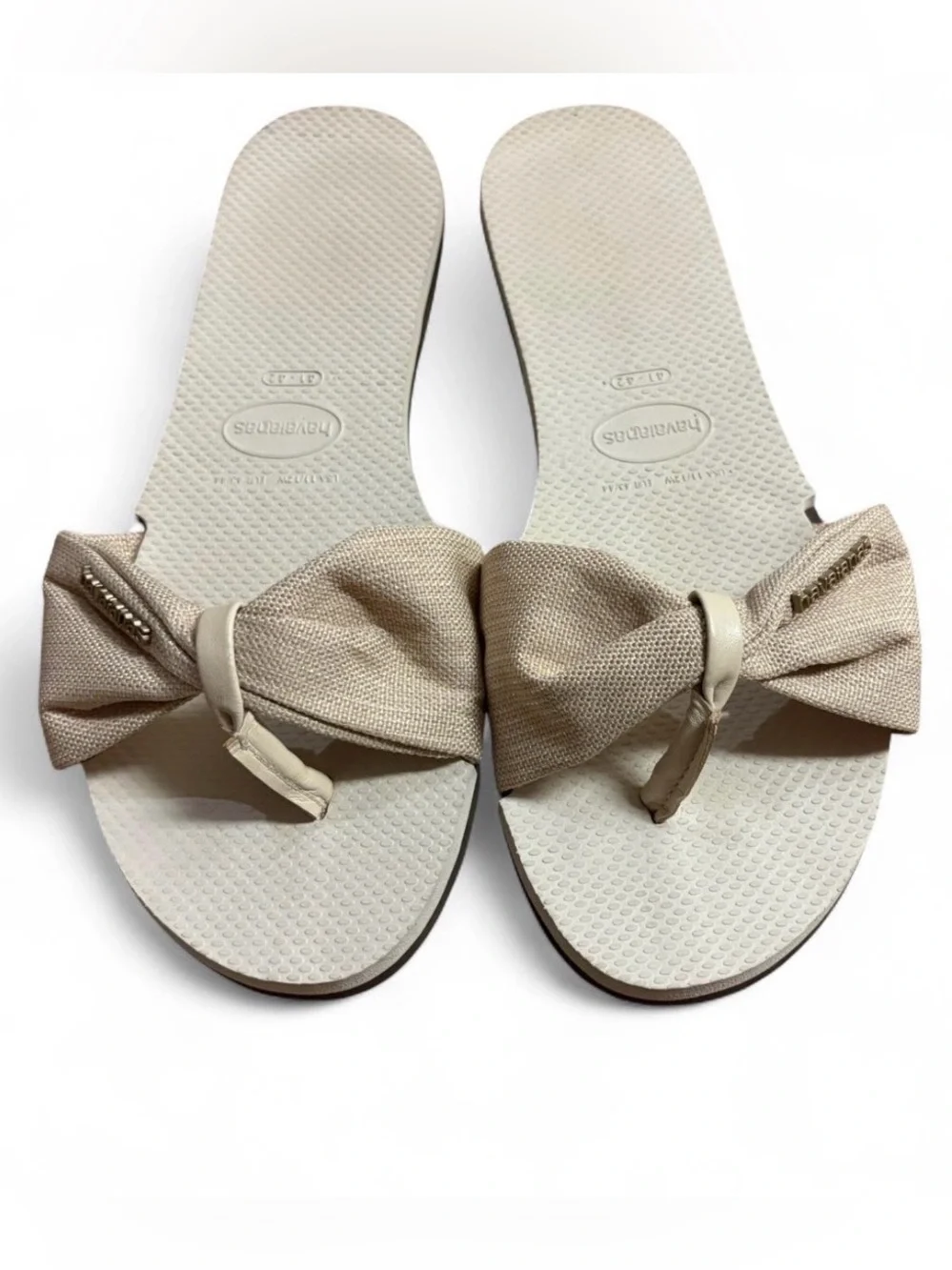 Original HAVAIANAS Womens You St Tropez Shine Bow Flip Flops Beige 11 12 W